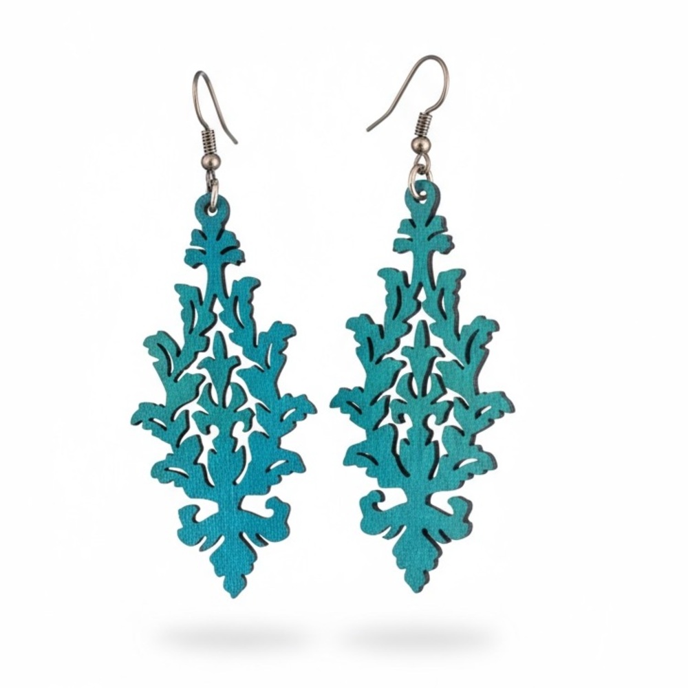 Leaf cluster laser cut deep teal earrings